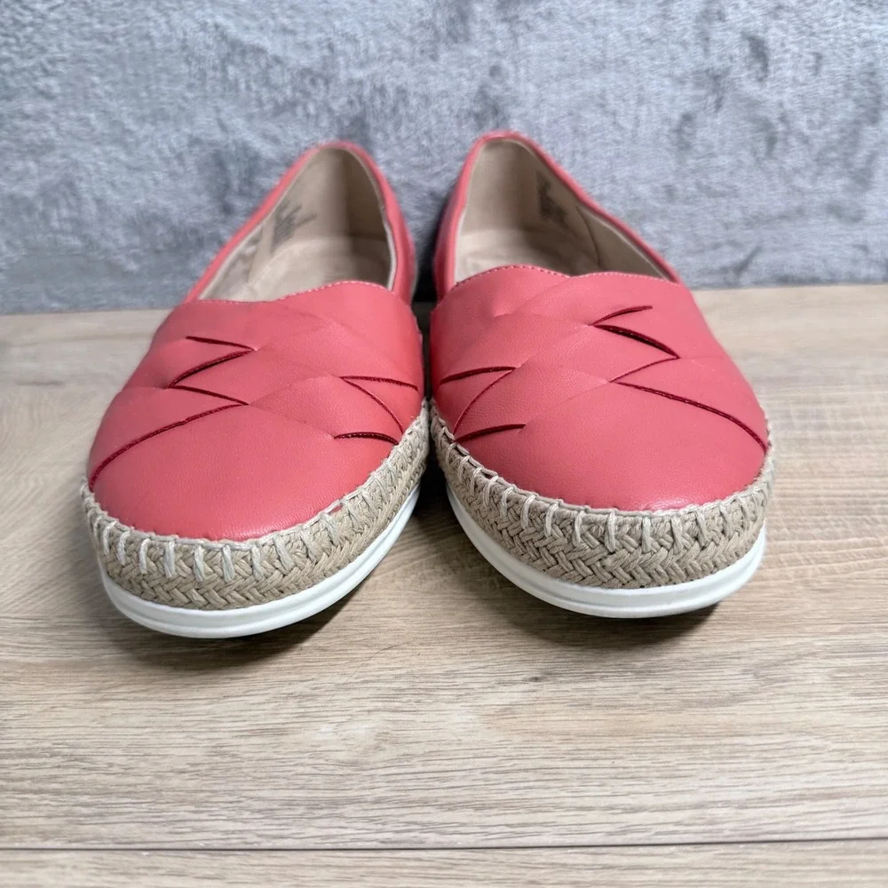 Anne Klein Zasha Loafer Size 7.5M Coral Pink Espadrille iFlex Woven Slip On Flat